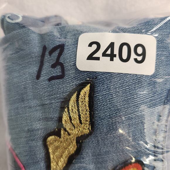 Cat & Jack Super Skinny Jeans Medium Blue w/Patches & Unfinished Hem 12 2409 - Picture 12 of 12